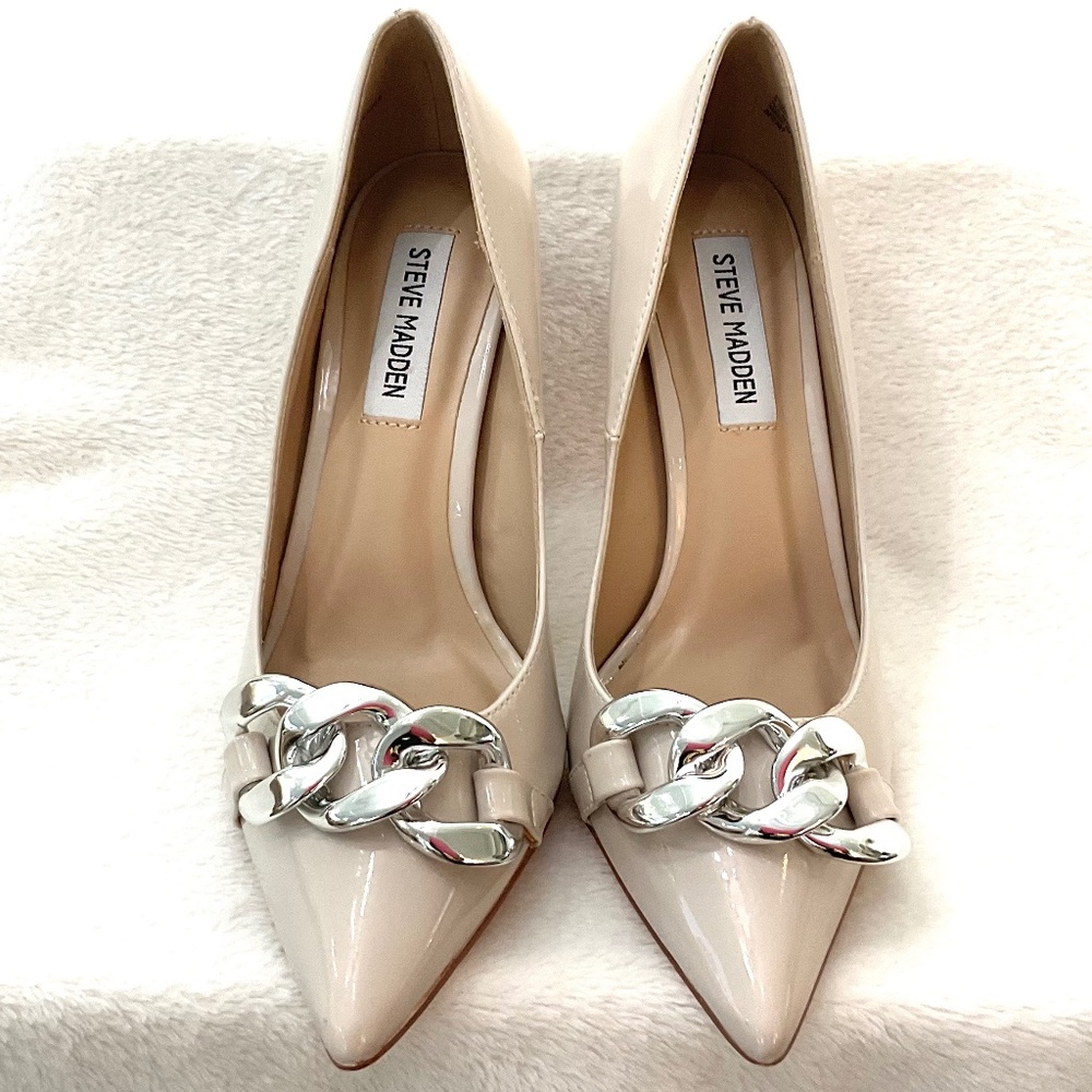 NUDE TAUPE STEVE MADDEN ZILDA DRESSY POINTED TOE HIGH HEEL SHOE Sz 6.5 - Picture 7 of 16